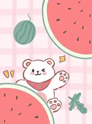 卡通可爱清新插画装饰壁纸背景小熊西瓜粉色
