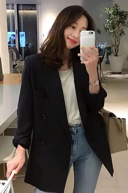 黑色西装外套春装2022新款韩版宽松网红休闲西装