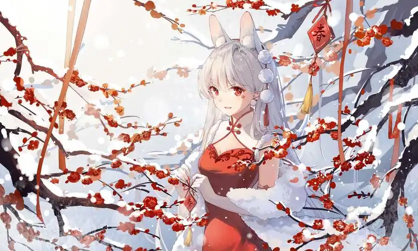 兔兔陪你过年啦插画图片壁纸