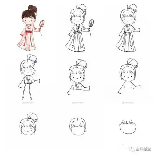 超可爱的汉服简笔画合集,马住练习_古风