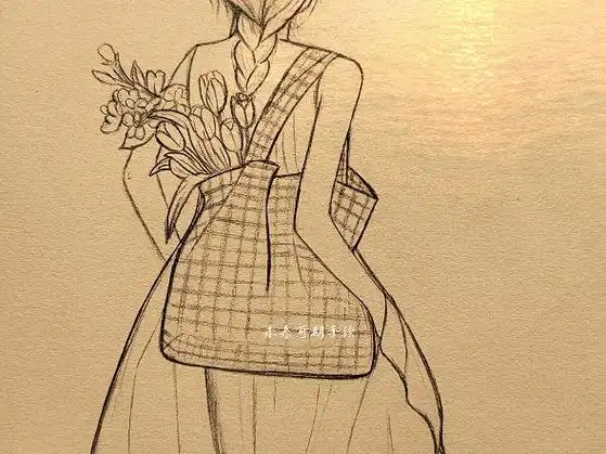 手绘绘画过程图 #女孩背影简笔画 #临摹