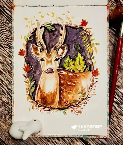 水彩动物梅花鹿