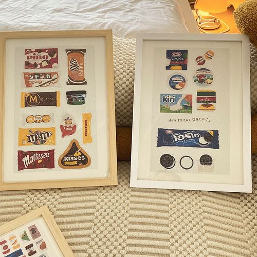 韩国博主手绘各种各样小零食装饰画饼干饼干饮料糖巧克力图案馋呀