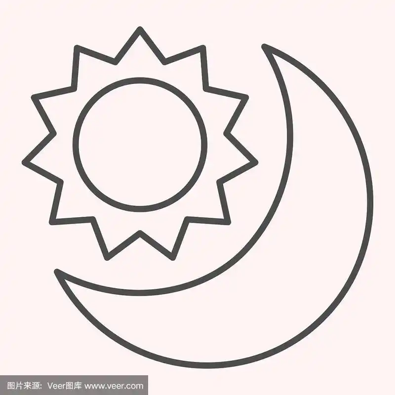 日月细线图标.白天和黑夜.