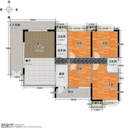 五洲国际四房两厅两卫户型4室2厅2卫