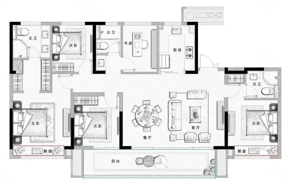 160平米宽体户型,相当有设计感