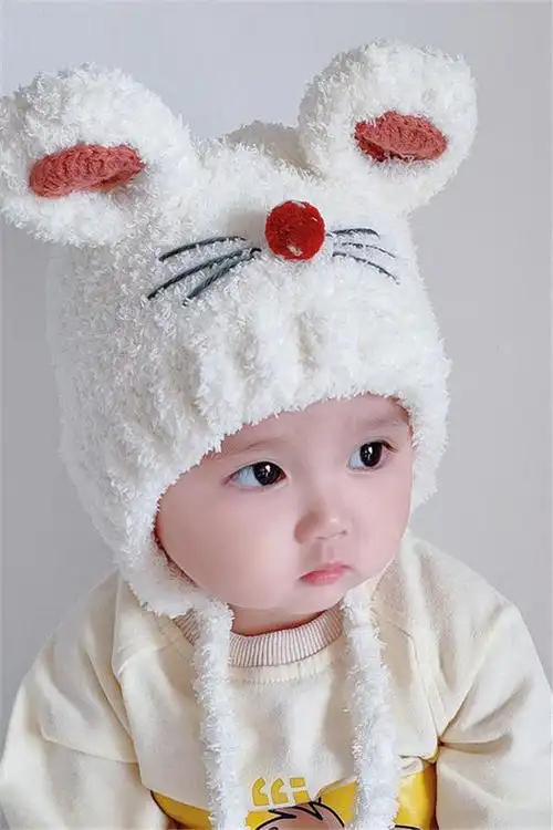 宝宝帽子秋 冬季 男婴幼儿女可爱超萌童帽网红 针织加厚毛线帽 冬天