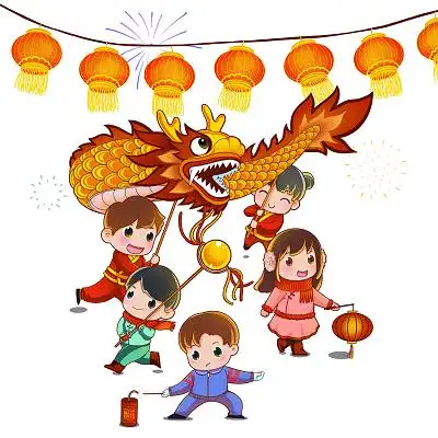 红灯笼爆竹卡通春节快乐新年快乐psd素材春节快乐新年快乐元素