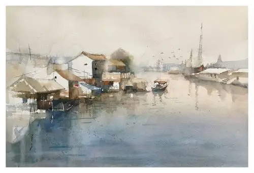 夏宇航水彩画《江南水乡》