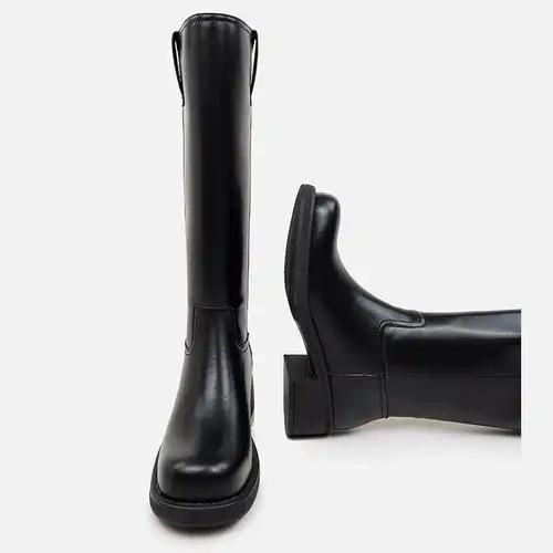 骑士靴女圆头粗跟长靴中跟高筒显瘦靴子女长筒靴azhushoes夏季