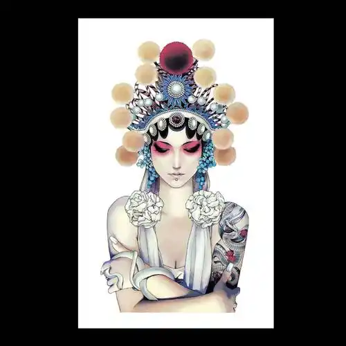 半臂纹身贴戏曲京剧花旦刀马旦中国风花臂纹身贴性感防水现货批发