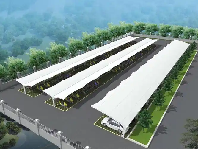 膜结构车棚钢结构张拉膜汽车遮阳棚汽车停车自行车充电桩景观棚