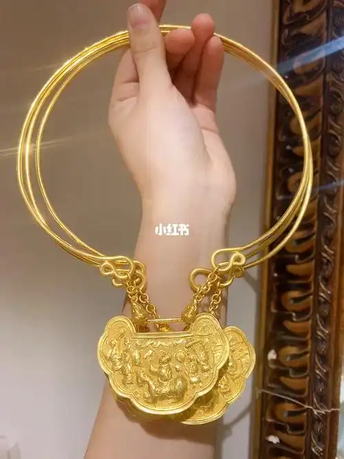 古法手工錾刻黄金状元游街福禄寿喜项圈