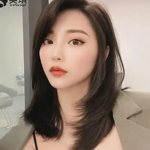 英琪假发女中长发偏分刘海蓬松锁骨发全真自然真发头套韩式发型女