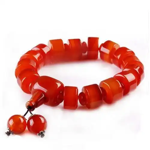 红玛瑙手链男士单圈佛珠手串桶珠手环配饰佛头玉串送证书送女朋友七夕