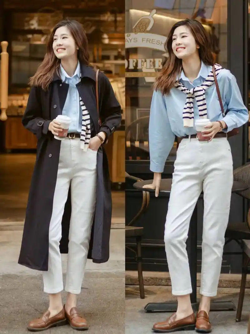 初秋火了一种穿搭,叫作"白裤子 乐福鞋",清爽显高,真洋气!