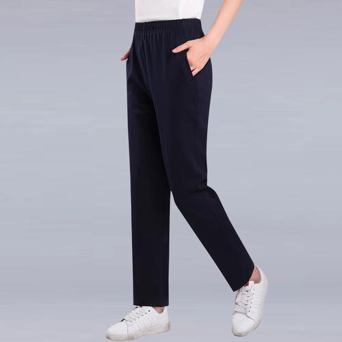 纯棉妈妈高腰宽松休闲运动裤中老年女裤春秋新品弹力大码直筒长裤