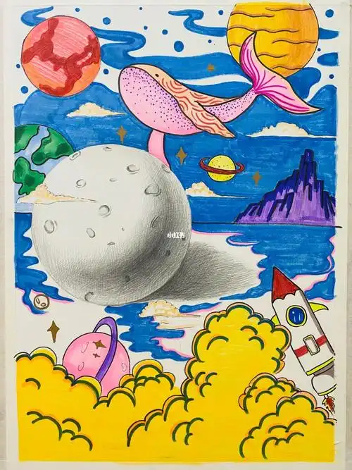 创意  #素描  #趣味  #马克笔  #素描几何体  #星球  #创意画  #创意