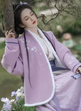 钟灵记紫茵:宋制短袄对襟内搭衫两片裙紫色女汉服2022秋冬钟灵记旗舰