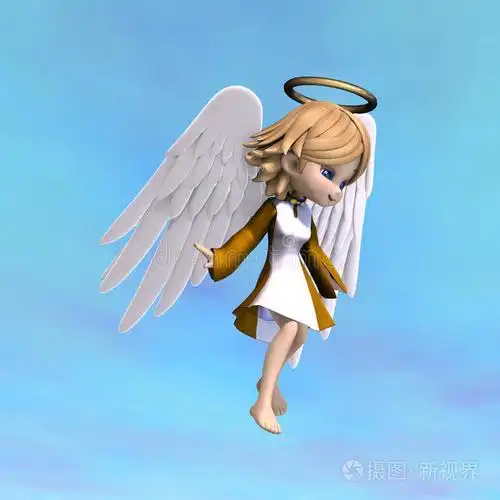 有翅膀和光环的可爱卡通天使三维