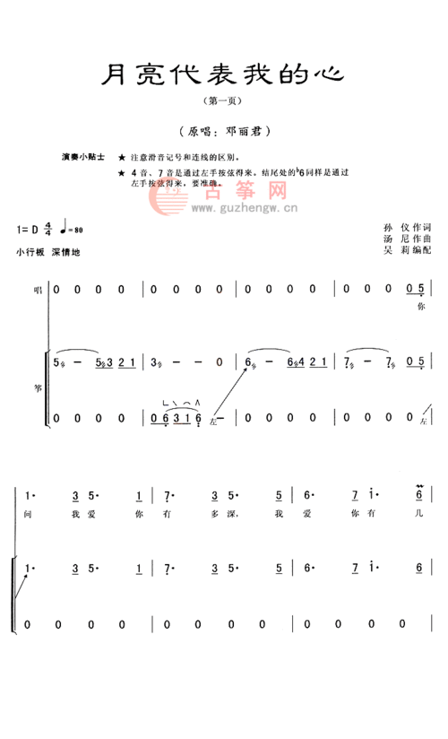 月亮代表我的心流行古筝曲谱
