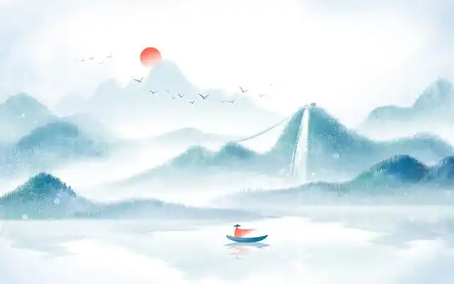 意境山水 古风山水插画 水墨山水 png素材古风中国风唯美山水风景