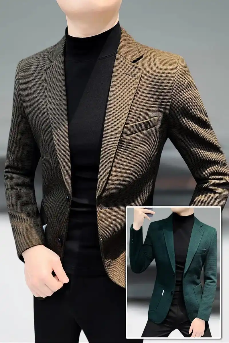 哥哥们～轻奢华夫格西装外套来啦～高级感2024新款春秋修身男士休闲