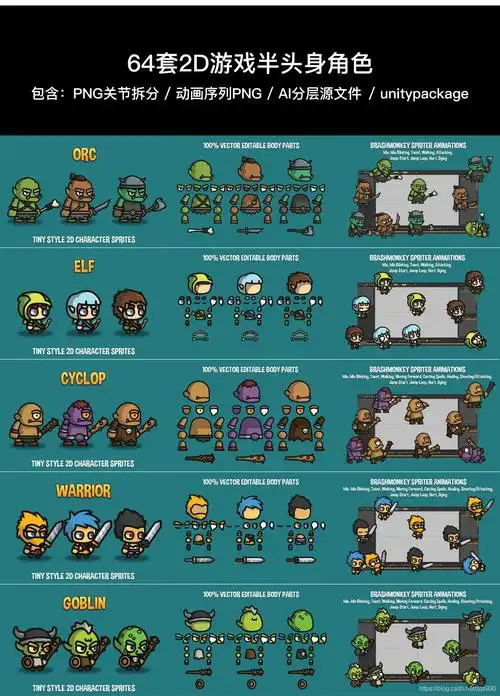 2d半头身卡通游戏角色rpg横版拼贴地图游戏图标素材资源合集