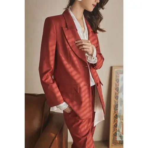 as匠心原创重工定制红色女士西装时尚套装
