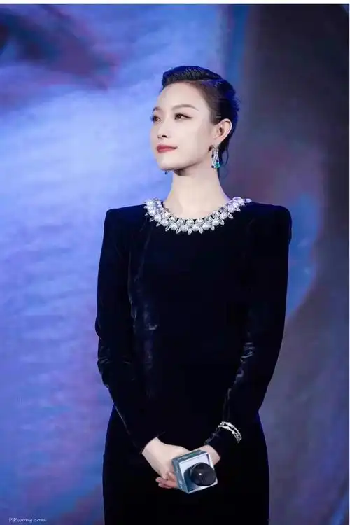 倪妮***气质晚礼服裙长款高级感长袖钉珠宴会主持丝绒连衣裙 - 17网