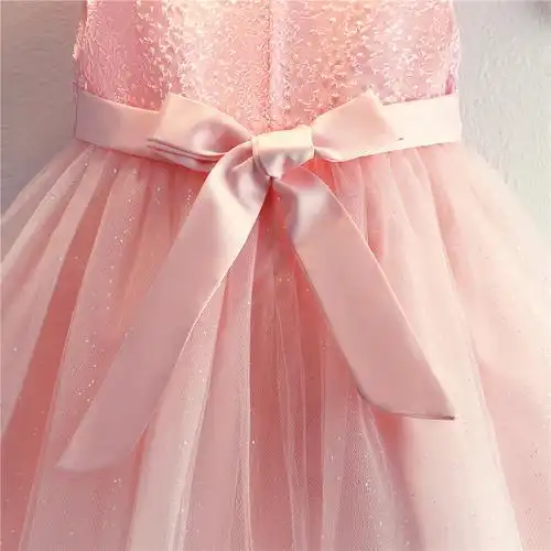 ebay亚马逊热卖货源中小童粉色公主裙蕾丝儿童礼服2019舞台表演服