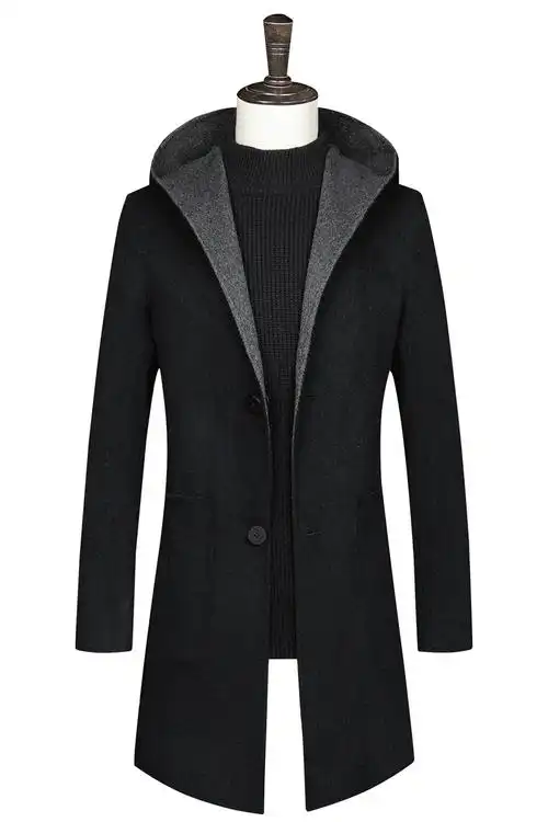 毛呢大衣男羊绒中长款连帽外套手工双面呢两面穿休闲羊毛呢子大衣