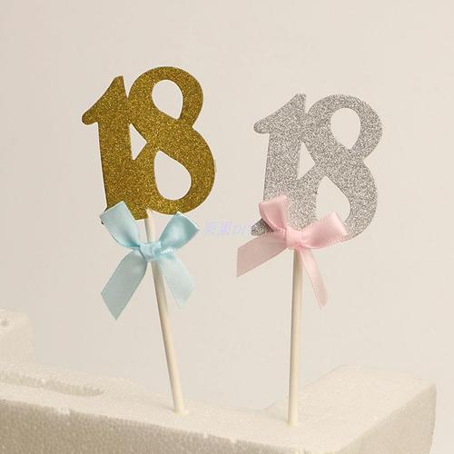 生日蛋糕装饰插牌生日快乐永远18岁蛋糕装饰纸制甜品台闪亮插卡