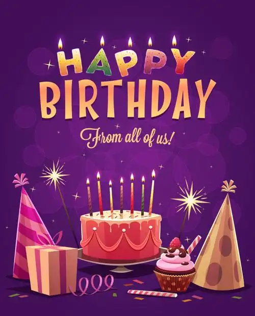 矢量矢量创意生日快乐的贺卡平面插图