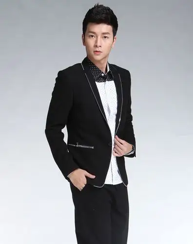 黑色个性休闲长袖西装