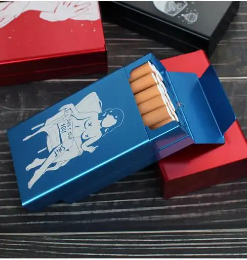 20支装来福正品北欧ins金黑红色铝合金属滑盖烟盒定制激光刻字diy