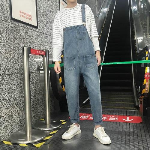 刚拓者(gangtuozhe)很酷的牛仔背带裤阔腿裤男生吊带裤春季宽松港风