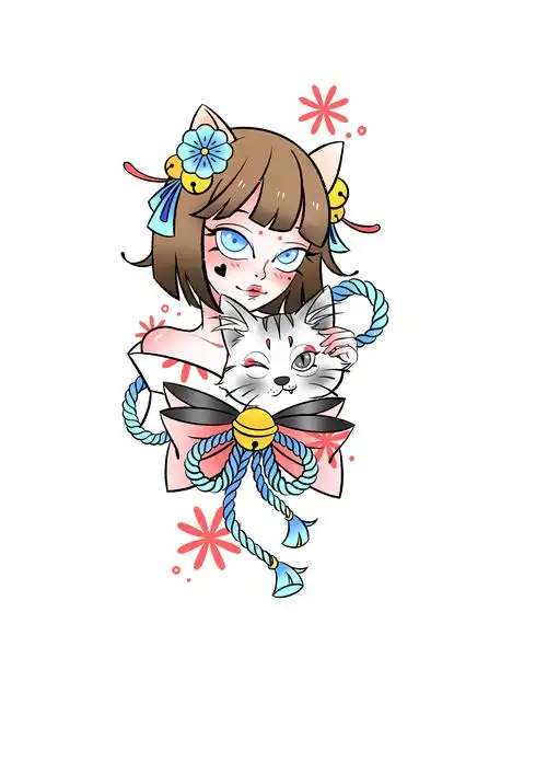 日系少女纹身手稿设计