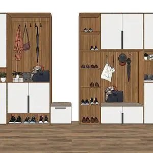 最全草图大师鞋柜su模型,精品sketchup进门玄关智能鞋柜设计skp模型
