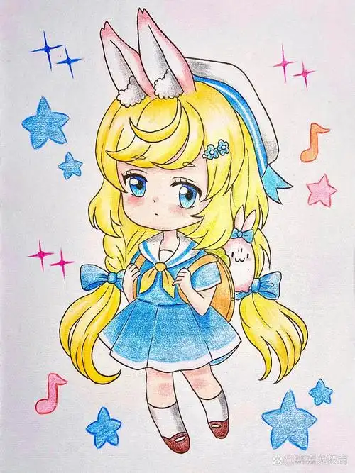 【小兔女孩🐰】彩铅漫画人物q版简单儿童画