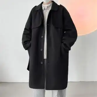 mmanyutie高个子中长款风衣男韩版复古英伦风毛呢大衣高级感大码宽松