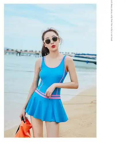 泳衣女士保守连体遮肚显瘦裙式温泉泳装韩国ins学生运动款游泳衣