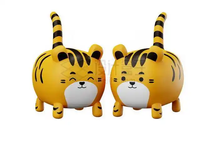 虎年春节2只可爱的卡通小老虎3d模型5256310矢量图片免抠素材
