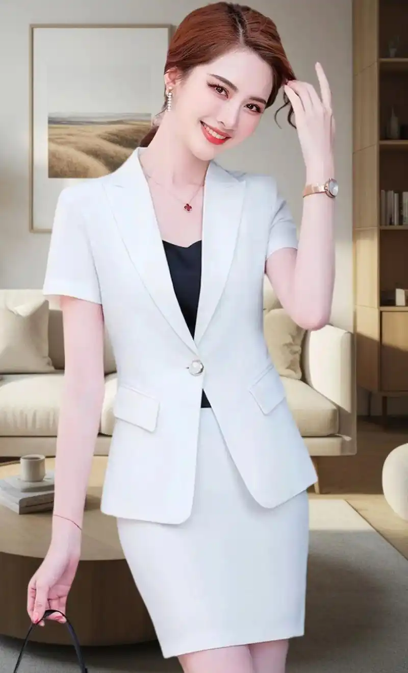 大码西装套装女夏季薄款时尚气质职业装短袖西服正装