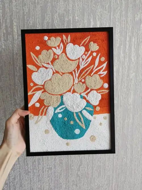 综合材料肌理装饰画花朵插画