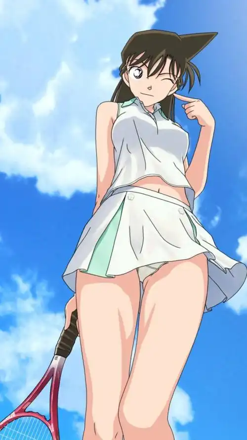 动漫柯南里的毛利兰(小兰)白色短裙打网球性感手机壁纸图片