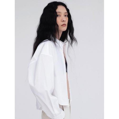 lexx finger marche女款白色衬衫|cotton cropped shirt (white)