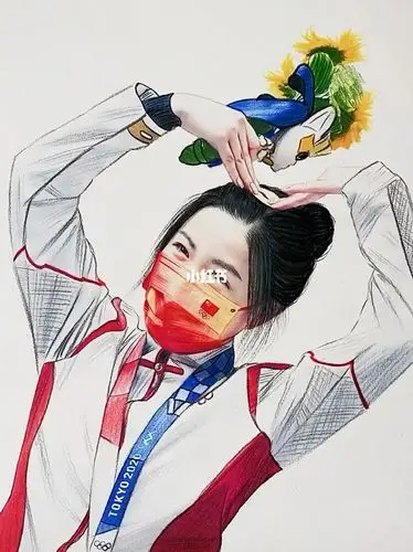 东京奥运会:00后冠军杨倩夺金后向观众比心_东京奥运会_文化_绘画