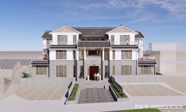 广东清远三层带地下室家族大宅现代四合院民宿28×20