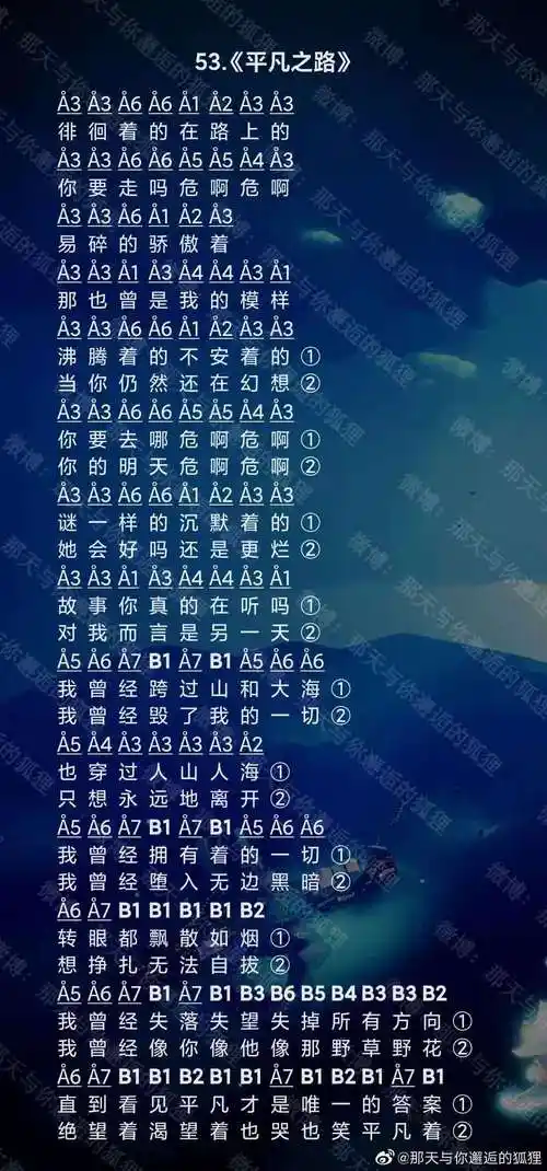 光遇平凡之路琴谱-钢琴竖琴谱图片分享-燕鹿手游网